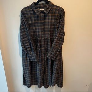 Toast Cotton Swingy Shirt Dress in Slate Plaid